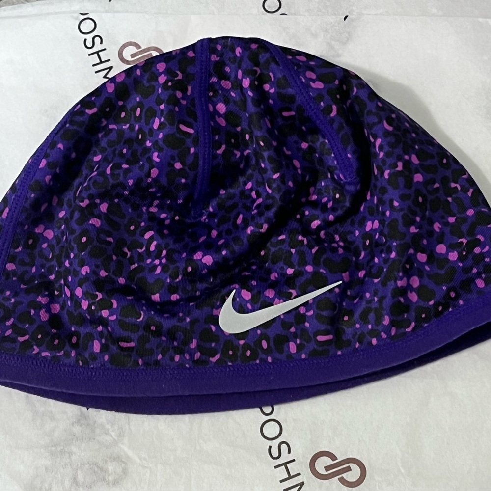 NIKE RUN DRI FIT LOTUS PRE-LOVED AUTHENTIC PURPLE SPOTS & WHITE SWOOSH BEANIE.